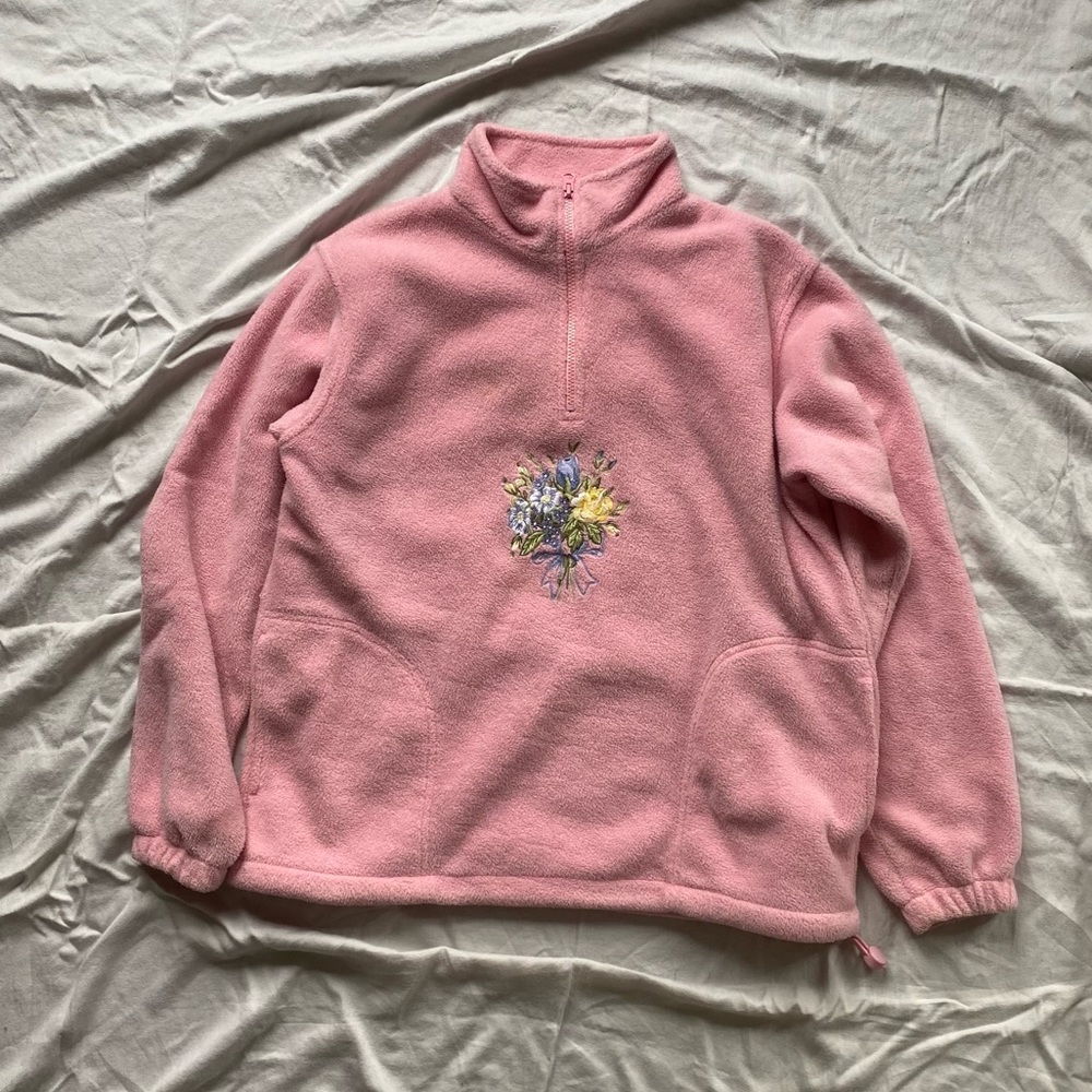vintage bubblegum pink fleece zip up